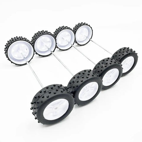 Ten Piece 37mm Plastic Toy Car Wheels Set With Five 100mm Metal Axle Rods for RC Cars Trucks Robots and DIY Model Toys