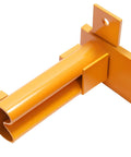 Close-up of a heavy-duty steel stake pocket camper tie down, powder coated orange, part of a 4 Pack Universal Stake Pocket Camper Tie Downs For Full Size Pickup Trucks, Heavy Duty Steel, Powder Coated Orange, Includes Screws And Instructions, Replaces TDSF NN2297.