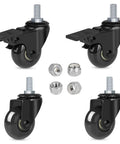 Two Inch Swivel Caster Wheels With Three Eighths Inch 16 UNC Threaded Stem For Carts, furniture and DIY stands, four pack