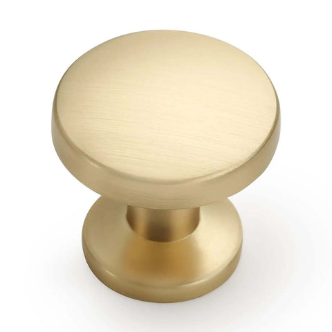 2 Pack Brushed Brass Cabinet Knobs Set For Kitchen Cabinets Dressers Drawers Zinc Knob Handles Rust Resistant Easy Install Durable Hardware For Home Reno - top view of a single knob