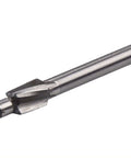 Side view of an HSS counterbore end mill with pilot; silver metal cutting tool