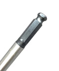 Close-up of hex shank on Heavy Duty Five Piece Wood Drill Bit Set With Four Flute Auger Design For Faster Chip Ejection And Smooth Clean Holes.