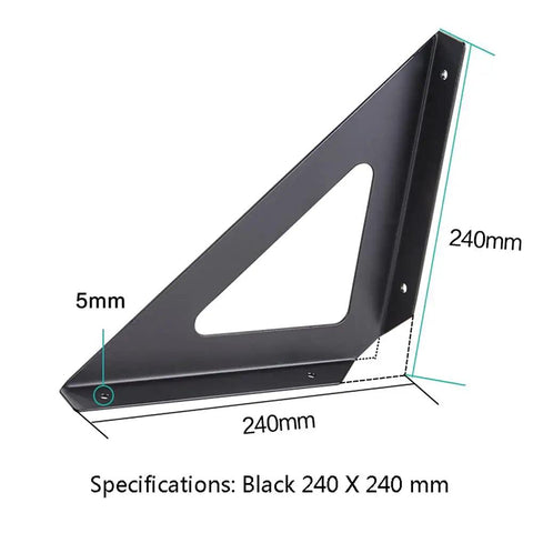 Super Heavy Duty Wrought Iron Shelf Brackets Corner Wall Mounts 240mm black metal support for bookshelves and racks.