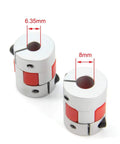 Two Pack Aluminum Plum Shaped Flexible Shaft Coupler 6.35 mm To 8 mm Bore 20 mm Diameter 25 mm Length Heavy Duty Torque