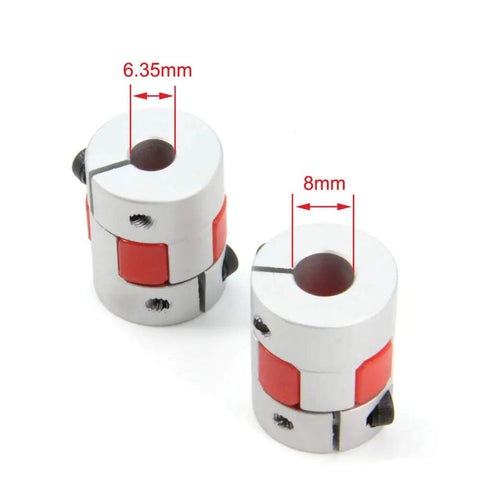 Two Pack Aluminum Plum Shaped Flexible Shaft Coupler 6.35 mm To 8 mm Bore 20 mm Diameter 25 mm Length Heavy Duty Torque