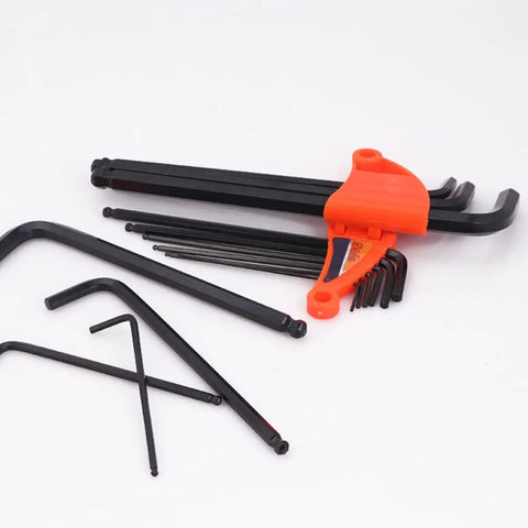 Pro 9Pc Ball End Hex Key Wrench Set With Long Arm Reach For Deep Torque Precision Mechanical Repair And Cool DIY Projects Plus Durable PVC Holder, black steel set with orange holder