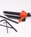 Top-Notch 9-Piece Ball-End Hex Key Wrench Set With Extended Medium-Length Handles And Black Oxide Finish For Rock Hard Mechanical And Home Maintenance Jobs, black hex keys in orange holder