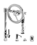 Top Shelf Antique Copper Kitchen Faucet With Slick Pull Down Spray Wand Four Piece Suite Heavy Duty Lever Handles And No Sweat Cleaning Finish For Killer Modern Home Upgrades view showcasing chrome finish and lever handles.
