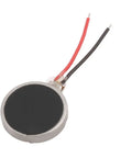 3V DC Coin Vibration Motor 12000 RPM Flat Micro Shaker For Mobile Phones showing round metal design with dual lead wires.