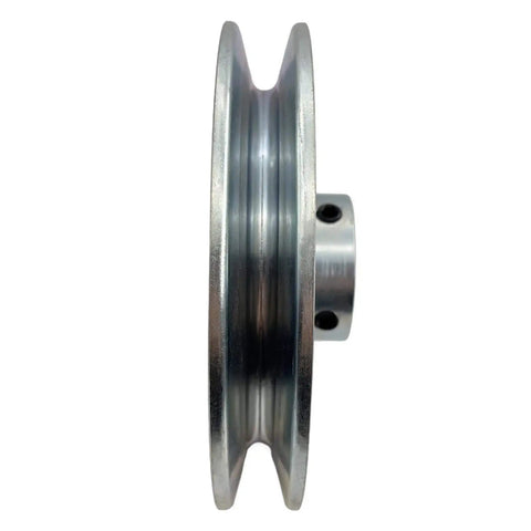 Side view of Heavy Duty V Belt Pulley 5.5 Inch OD Single Groove 1 Inch Bore For A B 5L 4L AX BX V Belts Carbon Steel Zinc Plated Motor Pulley