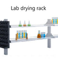 Wall Mount Lab Drying Rack Holds 27 Pegs For Test Tubes Glassware Beakers Polypropylene Construction Removable Tray Holes Heavy Duty Cleaning Equipment Black Finish Durable Design with colorful glassware