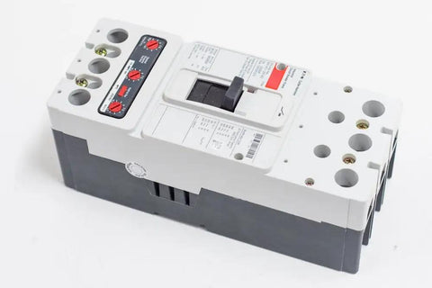 Shop Ready 125 Amp Three Pole Molded Case Circuit Breaker Rated 600 Volt, top view with control buttons and mounting holes.