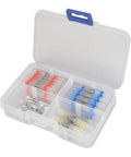 Hot Off The Press 50 Pack Solder Seal Wire Connectors Heat Shrink Tubing With Built In Solder Ring For Fast Wiring Jobs, waterproof connectors in a clear organizer case