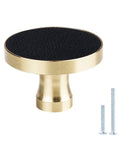 10 Pack Brass Round Cabinet Knobs One And One Quarter Inch Diameter Gold Drawer Pulls shown with screws
