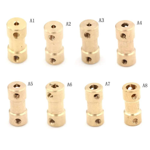 Heavy Duty Brass Flexible Shaft Coupler For Motor Transmission Connector And Rock Solid Drive Shaft Connections With 5mm Bore And M3 Mounting Bolts in various styles.