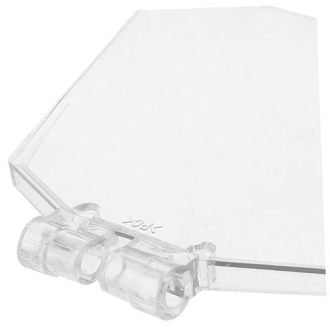 Close-up of 4 Pack Transparent Bench Grinder Guard Shields Eye Shield Replacement For Workshop Use, clear plastic with hinge detail.