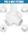 12 Pack Three Quarter Inch PVC Pipe Fittings Five Way Connectors For DIY Furniture, white and smooth, durable plastic construction