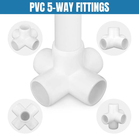 12 Pack Three Quarter Inch PVC Pipe Fittings Five Way Connectors For DIY Furniture, white and smooth, durable plastic construction