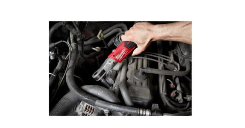 Hand using M12 Fuel Three Eighths Inch Ratchet Bare Tool With Fifty Five Ft Lbs Torque Ultra Compact Head Pro Grade Build