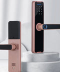 Smart Electronic Fingerprint Door Lock Sporting A Heavy Duty Stainless Steel Latch And App Driven Keyless Entry For Wooden Gates on display.