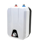 Real Deal Under Sink Mini Tank Electric Water Heater 1.59 Gallon 1500 Watt Quick Heat for Kitchen and Bathroom, compact design with controls.
