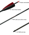 Dope Pure Carbon Arrows For Compound Bow Spine Options 300 To 800 32 Inch Length With 5 Inch Turkey Vanes 12 Pack close-up