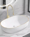 USZWBY Vessel Sinks Light Luxury Small Size Countertop Basin Household Wash Single Ceramic Gold Edge Art Bathroom Bowl Sink on marble countertop