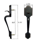 Front Door Handleset With Knob Satin Nickel Non Handed Exterior Entry Handle Set For Left Or Right Doors Easy Install With Pre Drilled Hole Includes Hardware Smart Lock Ready, black handle with dimensions.