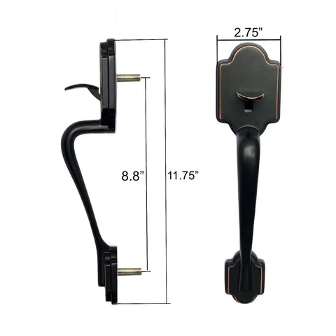 Front Door Handleset With Knob Satin Nickel Non Handed Exterior Entry Handle Set For Left Or Right Doors Easy Install With Pre Drilled Hole Includes Hardware Smart Lock Ready, black handle with dimensions.