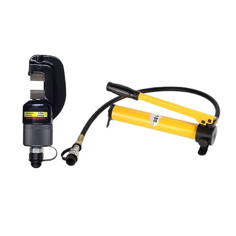 Heavy Duty Hydraulic Hose Crimping Machine Portable Crimper Tool Set Fits Sc-16 And Sc-22 Models For Ranges From 4Mm To 22Mm with yellow pump and black crimper.