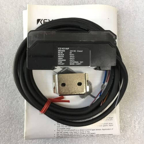 Keyence CZ-V21AP Fiber Optic Color Mark Sensor with cables and mounting hardware for automation use