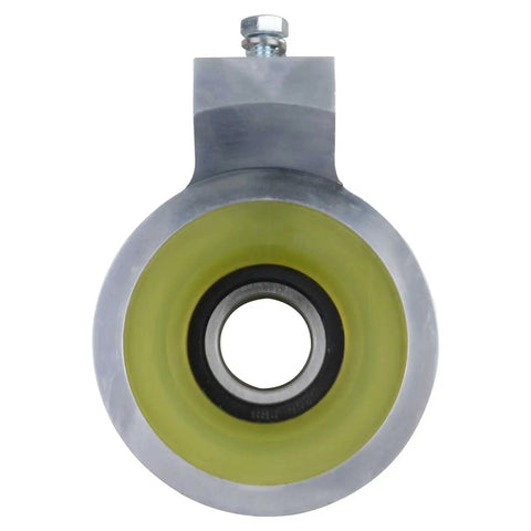 Premium Billet Aluminum Driveshaft Carrier Bearing With High Grade Polyurethane Insert For 1958 To 1964 Chevy Impala, front view showing yellow insert.