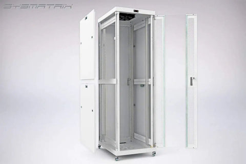 Beefy 42U Server Rack Cabinet With 35 Inch Depth Free Standing IT Enclosure Air Control System Four Cooling Fans PDU Glass Door