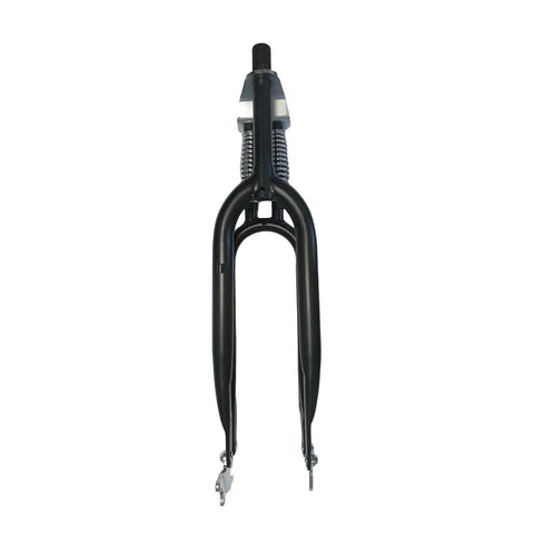 Front view of 26 Inch Springer Suspension Fork For Cruiser Chopper Bikes, Dual Spring Steel Fork With 1 Inch Threaded, Black Finish