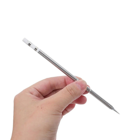 Copper Soldering Iron Tip With Quick Heat For Electronics Soldering Station Long Conical Fine Tip With Precise Temperature Control Great For PCB Repair And Tip Replacement, held in hand