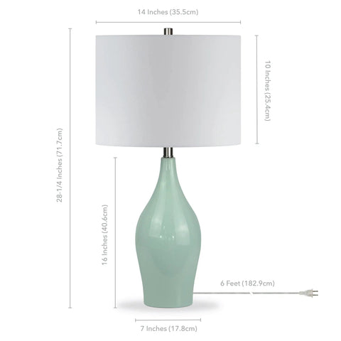 28.25 Inch Tall Porcelain Table Lamp With Teal And Taupe Two Tone Finish, White Linen French Drum Shade, Durable Lining