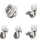 Set Of 4 L Shaped Silent Swivel Casters With 360 Degree Rotation And TPE Rubber Wheels For Furniture, shown with mounting plate detail