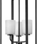 League Collection 3 Light Etched Glass Modern Farmhouse Foyer Chandelier in Matte Black with warm ambiance and clean lines