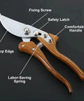Heavy Duty Pruning Shears For Go-To Garden Tasks With Adjustable Thumb Lock, Arc Blade Pruners For Tree Trimming, Flower Cutting, And Bonsai, Anti-Slip Handles, Made From Durable SK5 Steel, showing labeled parts