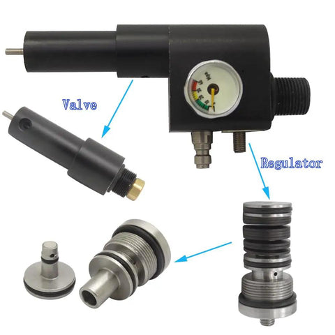 12G CO2 To PCP Regulated Conversion Kit For Crosman Pistols 1377 2240 1322 2250 showing valves and regulator components