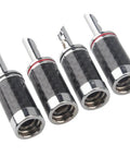 Top Shelf Banana Plugs Quad Pack With Secure Screw Lock Mechanism And Smooth Carbon Fiber Shell For Crisp Signal Transfer set of four connectors