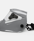 Side view of True Color Auto Darkening Welding Helmet with Large 3.94 by 3.15 Inch Viewing Window, solar powered, headgear visible