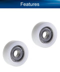 Heavy Duty White Nylon Bearing Pulley Flat Wheel Loaded With Dependable 608Z Ball Bearings For Hella Smooth Gliding On Sliding Doors Closet Hardware And DIY Shop Fixes An Absolute Legend Pack Of Four, view of two pulleys.