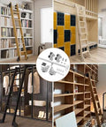 Heavy Duty Carbon Steel Sliding Ladder Track Kit With 19.7 Foot Telescopic Rail And Pulleys For Library And Home Use installed in various rooms