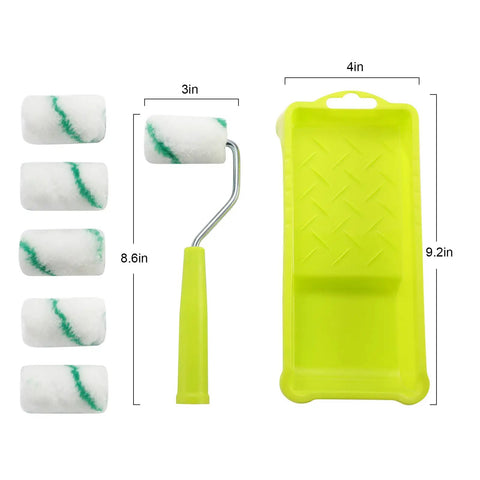 Handy 2 Inch Mini Paint Roller Set With High Density Fabric Rollers, Frames, Trays And Refills For Edging And Trim Work Pack Of 8