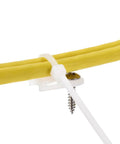 Heavy Duty Nylon Cable Clips With Screws And Ties, 100 Pack Set For Home Office Desk Organization securing yellow cables tightly.