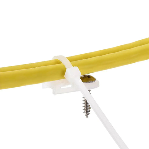 Heavy Duty Nylon Cable Clips With Screws And Ties, 100 Pack Set For Home Office Desk Organization securing yellow cables tightly.