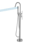 Freestanding Bathtub Faucet With 360 Degree Swivel Spout And Handheld Shower in Brushed Nickel, single lever, diverter switch