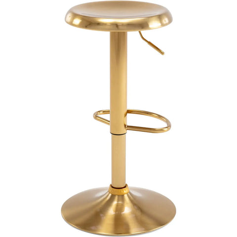 Adjustable Swivel Bar Stools Set Of 2 Round Gold Brushed Metal Airlift Stools Slick Backless Counter Height Chairs For Kitchen