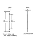 Diagram of AXK6085 Thrust Needle Roller Bearings With Washers 60mm Bore 85mm OD 3mm Width showing dimensions and structure.